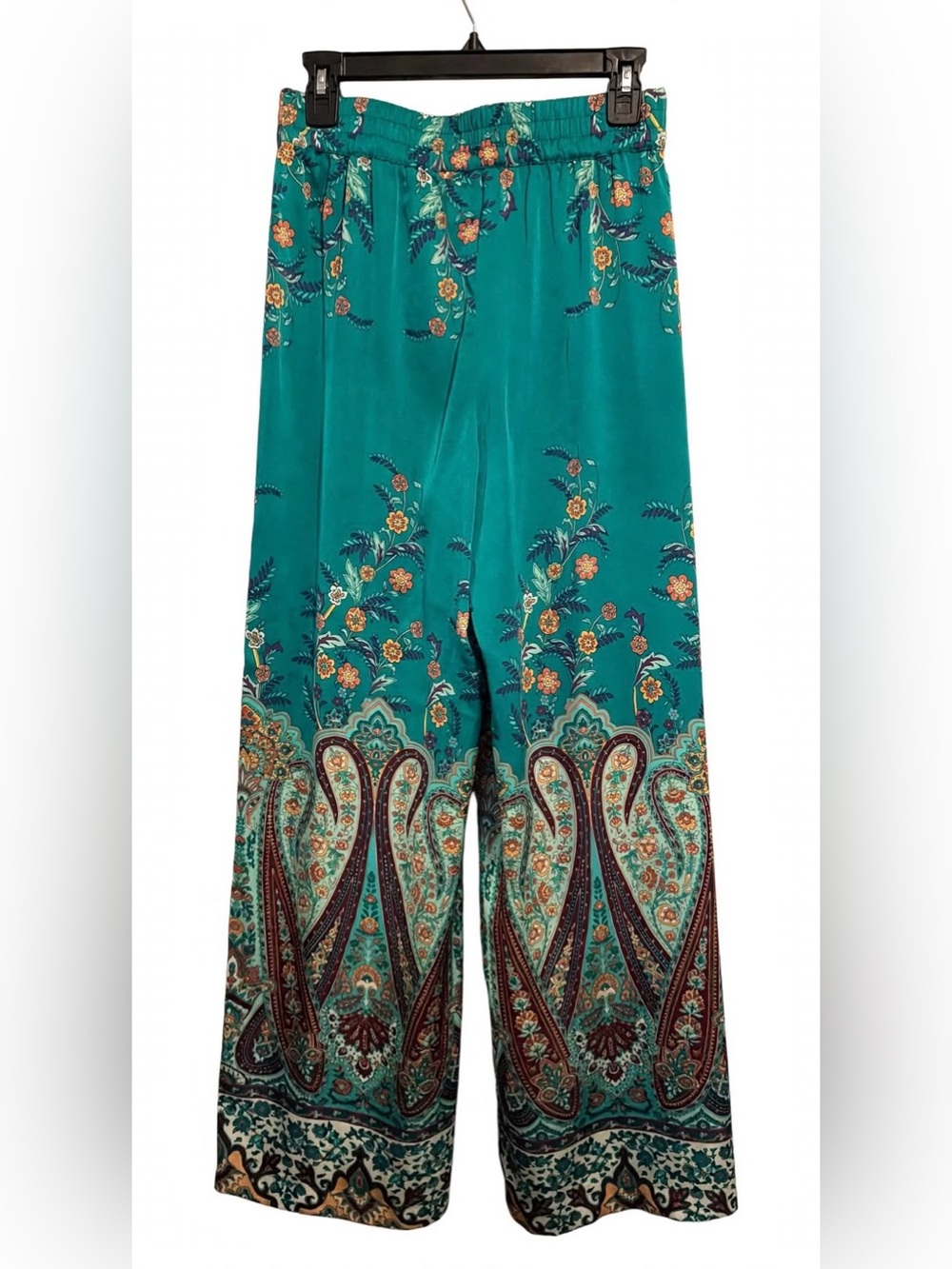 NWOT- Rachel Zoe- Teal Paisley Palazzo Pants- S